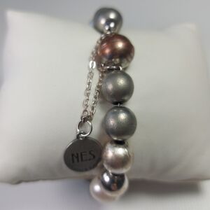 NES Montréal Canada Silver Copper Tone Pearl Bead Bracelet